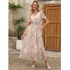 image:imageANRABESS Womens Summer Floral Maxi Dress Casual V Neck Short Sleeve Chiffon Boho Flowy Beach 2026 Wedding Guest Long DressesApricot Flor