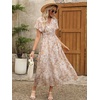 image:imageANRABESS Womens Summer Floral Maxi Dress Casual V Neck Short Sleeve Chiffon Boho Flowy Beach 2026 Wedding Guest Long DressesApricot Flor