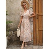 image:imageANRABESS Womens Summer Floral Maxi Dress Casual V Neck Short Sleeve Chiffon Boho Flowy Beach 2026 Wedding Guest Long DressesApricot Flor