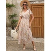 image:imageANRABESS Womens Summer Floral Maxi Dress Casual V Neck Short Sleeve Chiffon Boho Flowy Beach 2026 Wedding Guest Long DressesApricot Flor