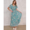 image:imageANRABESS Womens Summer Floral Maxi Dress Casual V Neck Short Sleeve Chiffon Boho Flowy Beach 2026 Wedding Guest Long DressesCadetblue Flor