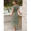image:imageANRABESS Womens Summer Floral Maxi Dress Casual V Neck Short Sleeve Chiffon Boho Flowy Beach 2026 Wedding Guest Long DressesFloral Green
