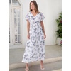 image:imageANRABESS Womens Summer Floral Maxi Dress Casual V Neck Short Sleeve Chiffon Boho Flowy Beach 2026 Wedding Guest Long DressesFloral White Teal