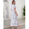 image:imageANRABESS Womens Summer Floral Maxi Dress Casual V Neck Short Sleeve Chiffon Boho Flowy Beach 2026 Wedding Guest Long DressesFloral White Teal