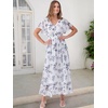 image:imageANRABESS Womens Summer Floral Maxi Dress Casual V Neck Short Sleeve Chiffon Boho Flowy Beach 2026 Wedding Guest Long DressesFloral White Teal