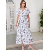 image:imageANRABESS Womens Summer Floral Maxi Dress Casual V Neck Short Sleeve Chiffon Boho Flowy Beach 2026 Wedding Guest Long DressesFloral White Teal