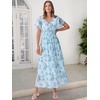 image:imageANRABESS Womens Summer Floral Maxi Dress Casual V Neck Short Sleeve Chiffon Boho Flowy Beach 2026 Wedding Guest Long DressesGreen Leaf Print