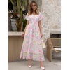 image:imageANRABESS Womens Summer Floral Maxi Dress Casual V Neck Short Sleeve Chiffon Boho Flowy Beach 2026 Wedding Guest Long DressesPink Flor
