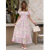 image:imageANRABESS Womens Summer Floral Maxi Dress Casual V Neck Short Sleeve Chiffon Boho Flowy Beach 2026 Wedding Guest Long DressesPink Flor