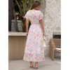 image:imageANRABESS Womens Summer Floral Maxi Dress Casual V Neck Short Sleeve Chiffon Boho Flowy Beach 2026 Wedding Guest Long DressesPink Flor
