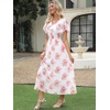 image:imageANRABESS Womens Summer Floral Maxi Dress Casual V Neck Short Sleeve Chiffon Boho Flowy Beach 2026 Wedding Guest Long DressesRed Flor