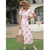 image:imageANRABESS Womens Summer Floral Maxi Dress Casual V Neck Short Sleeve Chiffon Boho Flowy Beach 2026 Wedding Guest Long DressesRed Flor