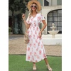 image:imageANRABESS Womens Summer Floral Maxi Dress Casual V Neck Short Sleeve Chiffon Boho Flowy Beach 2026 Wedding Guest Long DressesRed Flor