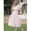 image:imageANRABESS Womens Summer Floral Maxi Dress Casual V Neck Short Sleeve Chiffon Boho Flowy Beach 2026 Wedding Guest Long DressesRed Flor
