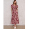 image:imageANRABESS Womens Summer Floral Maxi Dress Casual V Neck Short Sleeve Chiffon Boho Flowy Beach 2026 Wedding Guest Long DressesRose Red Flor