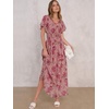 image:imageANRABESS Womens Summer Floral Maxi Dress Casual V Neck Short Sleeve Chiffon Boho Flowy Beach 2026 Wedding Guest Long DressesRose Red Flor