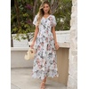 image:imageANRABESS Womens Summer Floral Maxi Dress Casual V Neck Short Sleeve Chiffon Boho Flowy Beach 2026 Wedding Guest Long DressesWhite Flor