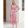 image:imageANRABESS Womens Summer Floral Maxi Dress Short Sleeve Flowy Tulle Wedding Guest Beach Vacation 2026 Spring Party Long DressesPink Blue Floral