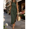 image:imageANRABESS Womens Summer Maxi Dress Casual Crew Neck Tie Waist Split WrinkleFree Fit Tank Long Vacation Dresses 2026 SpringArmy Green