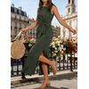 image:imageANRABESS Womens Summer Maxi Dress Casual Crew Neck Tie Waist Split WrinkleFree Fit Tank Long Vacation Dresses 2026 SpringArmy Green