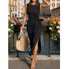 image:imageANRABESS Womens Summer Maxi Dress Casual Crew Neck Tie Waist Split WrinkleFree Fit Tank Long Vacation Dresses 2026 SpringBlack