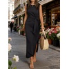 image:imageANRABESS Womens Summer Maxi Dress Casual Crew Neck Tie Waist Split WrinkleFree Fit Tank Long Vacation Dresses 2026 SpringBlack