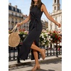 image:imageANRABESS Womens Summer Maxi Dress Casual Crew Neck Tie Waist Split WrinkleFree Fit Tank Long Vacation Dresses 2026 SpringBlack