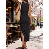 image:imageANRABESS Womens Summer Maxi Dress Casual Crew Neck Tie Waist Split WrinkleFree Fit Tank Long Vacation Dresses 2026 SpringBlack