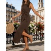 image:imageANRABESS Womens Summer Maxi Dress Casual Crew Neck Tie Waist Split WrinkleFree Fit Tank Long Vacation Dresses 2026 SpringBrown