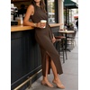 image:imageANRABESS Womens Summer Maxi Dress Casual Crew Neck Tie Waist Split WrinkleFree Fit Tank Long Vacation Dresses 2026 SpringBrown