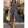 image:imageANRABESS Womens Summer Maxi Dress Casual Crew Neck Tie Waist Split WrinkleFree Fit Tank Long Vacation Dresses 2026 SpringDeep Grey