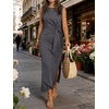 image:imageANRABESS Womens Summer Maxi Dress Casual Crew Neck Tie Waist Split WrinkleFree Fit Tank Long Vacation Dresses 2026 SpringDeep Grey