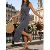 image:imageANRABESS Womens Summer Maxi Dress Casual Crew Neck Tie Waist Split WrinkleFree Fit Tank Long Vacation Dresses 2026 SpringDeep Grey