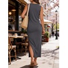image:imageANRABESS Womens Summer Maxi Dress Casual Crew Neck Tie Waist Split WrinkleFree Fit Tank Long Vacation Dresses 2026 SpringDeep Grey