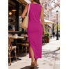image:imageANRABESS Womens Summer Maxi Dress Casual Crew Neck Tie Waist Split WrinkleFree Fit Tank Long Vacation Dresses 2026 SpringHot Pink
