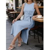image:imageANRABESS Womens Summer Maxi Dress Casual Crew Neck Tie Waist Split WrinkleFree Fit Tank Long Vacation Dresses 2026 SpringLight Blue