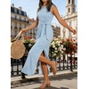 image:imageANRABESS Womens Summer Maxi Dress Casual Crew Neck Tie Waist Split WrinkleFree Fit Tank Long Vacation Dresses 2026 SpringLight Blue White Striped