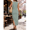 image:imageANRABESS Womens Summer Maxi Dress Casual Crew Neck Tie Waist Split WrinkleFree Fit Tank Long Vacation Dresses 2026 SpringLight Green