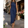 image:imageANRABESS Womens Summer Maxi Dress Casual Crew Neck Tie Waist Split WrinkleFree Fit Tank Long Vacation Dresses 2026 SpringNavy Blue