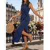 image:imageANRABESS Womens Summer Maxi Dress Casual Crew Neck Tie Waist Split WrinkleFree Fit Tank Long Vacation Dresses 2026 SpringNavy Blue