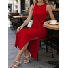 image:imageANRABESS Womens Summer Maxi Dress Casual Crew Neck Tie Waist Split WrinkleFree Fit Tank Long Vacation Dresses 2026 SpringRed