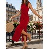 image:imageANRABESS Womens Summer Maxi Dress Casual Crew Neck Tie Waist Split WrinkleFree Fit Tank Long Vacation Dresses 2026 SpringRed