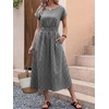 image:imageANRABESS Womens Summer Midi Dress Striped Casual Short Sleeve Crewneck Empire Waist 2026 Flowy Long Beach Dress with PocketsBlack Gingham