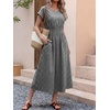 image:imageANRABESS Womens Summer Midi Dress Striped Casual Short Sleeve Crewneck Empire Waist 2026 Flowy Long Beach Dress with PocketsBlack Gingham