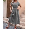 image:imageANRABESS Womens Summer Midi Dress Striped Casual Short Sleeve Crewneck Empire Waist 2026 Flowy Long Beach Dress with PocketsBlack Gingham