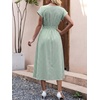 image:imageANRABESS Womens Summer Midi Dress Striped Casual Short Sleeve Crewneck Empire Waist 2026 Flowy Long Beach Dress with PocketsGreen Gingham