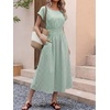 image:imageANRABESS Womens Summer Midi Dress Striped Casual Short Sleeve Crewneck Empire Waist 2026 Flowy Long Beach Dress with PocketsGreen Gingham