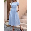 image:imageANRABESS Womens Summer Midi Dress Striped Casual Short Sleeve Crewneck Empire Waist 2026 Flowy Long Beach Dress with PocketsLight Blue Gingham