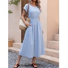 image:imageANRABESS Womens Summer Midi Dress Striped Casual Short Sleeve Crewneck Empire Waist 2026 Flowy Long Beach Dress with PocketsLight Blue Gingham