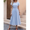 image:imageANRABESS Womens Summer Midi Dress Striped Casual Short Sleeve Crewneck Empire Waist 2026 Flowy Long Beach Dress with PocketsLight Blue Gingham